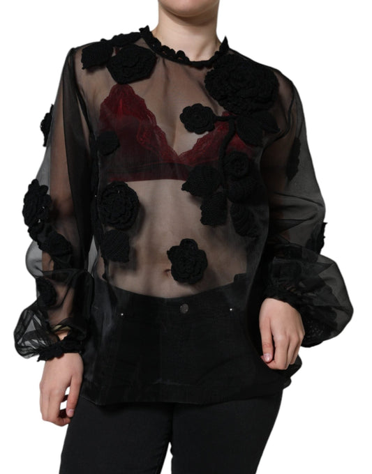 Dolce & Gabbana Black Nylon Mesh Transparent Floral Blouse – IT46|XL par Dolce & Gabbana | Disponible sur Sandy Store ByNet