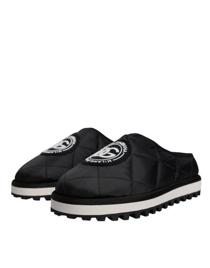 Dolce & Gabbana Black Nylon Quilted Logo Patch Sandals Slides Shoes - Sandy Store ByNet