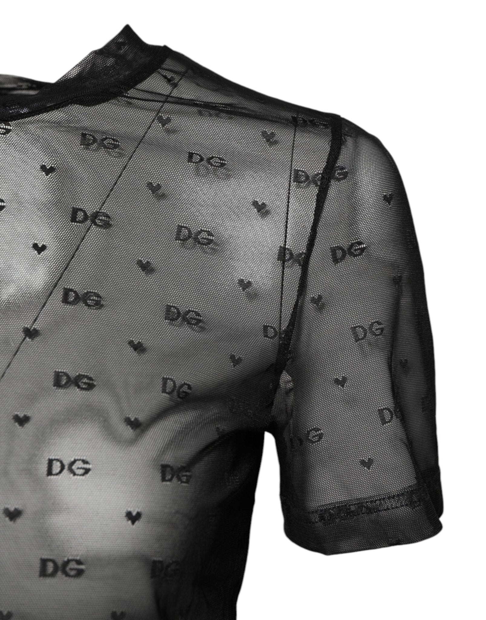 Dolce & Gabbana Black Nylon Sheer Logo Monogram Crew Neck Top - Sandy Store ByNet
