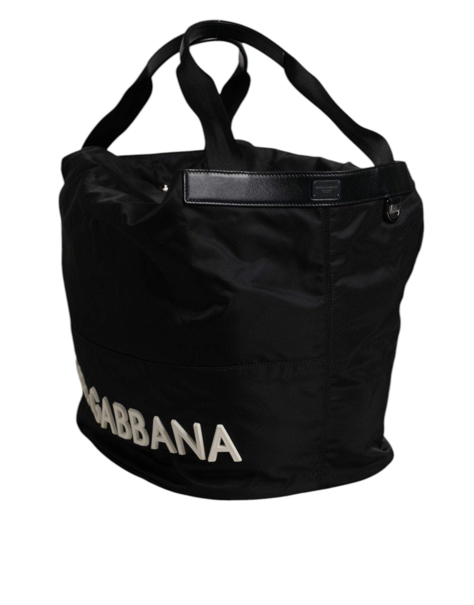 Dolce & Gabbana Black Nylon White Iconic Logo Shoulder Bucket Bag - Sandy Store ByNet