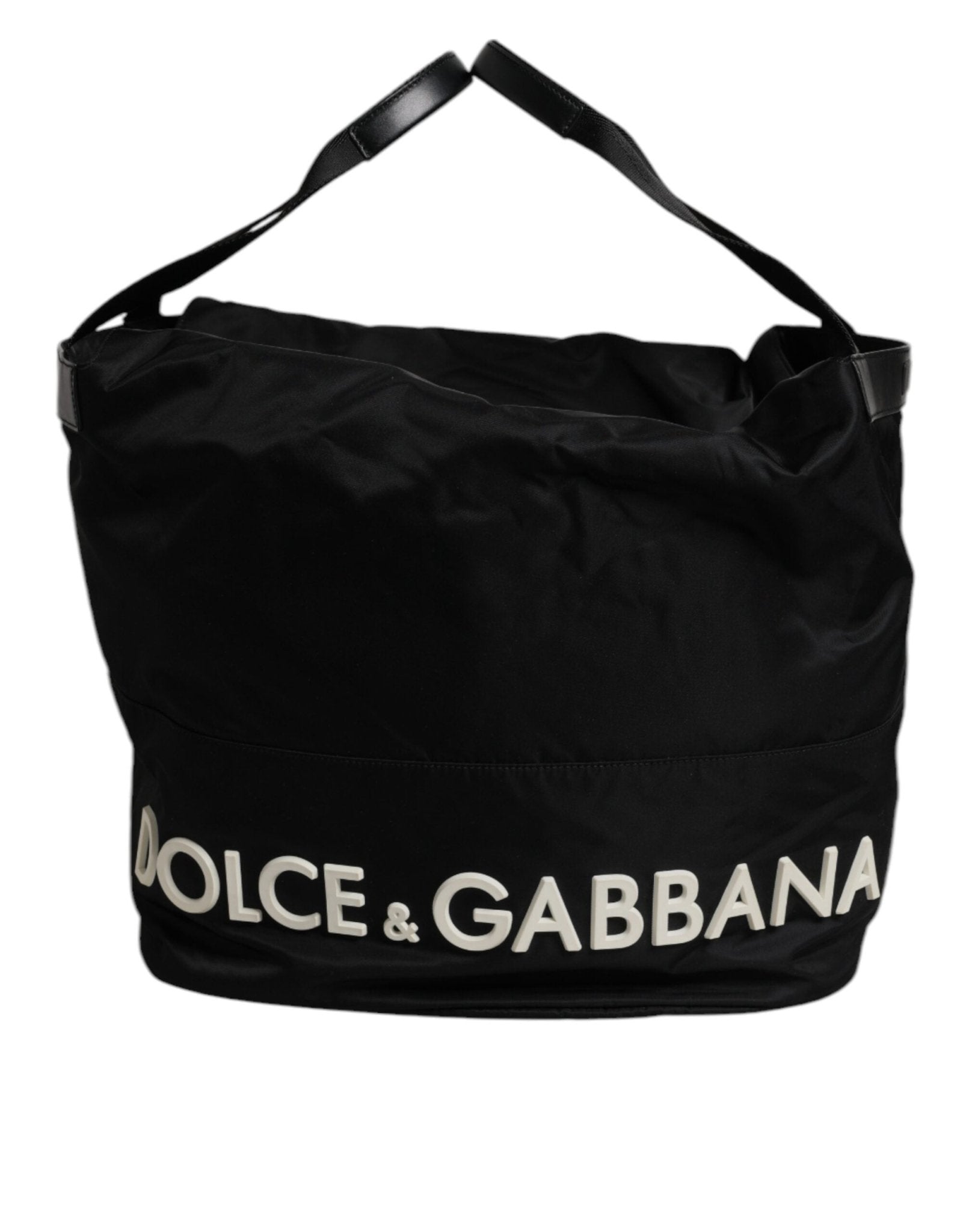 Dolce & Gabbana Black Nylon White Iconic Logo Shoulder Bucket Bag - Sandy Store ByNet