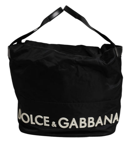 Dolce & Gabbana Black Nylon White Iconic Logo Shoulder Bucket Bag - Sandy Store ByNet