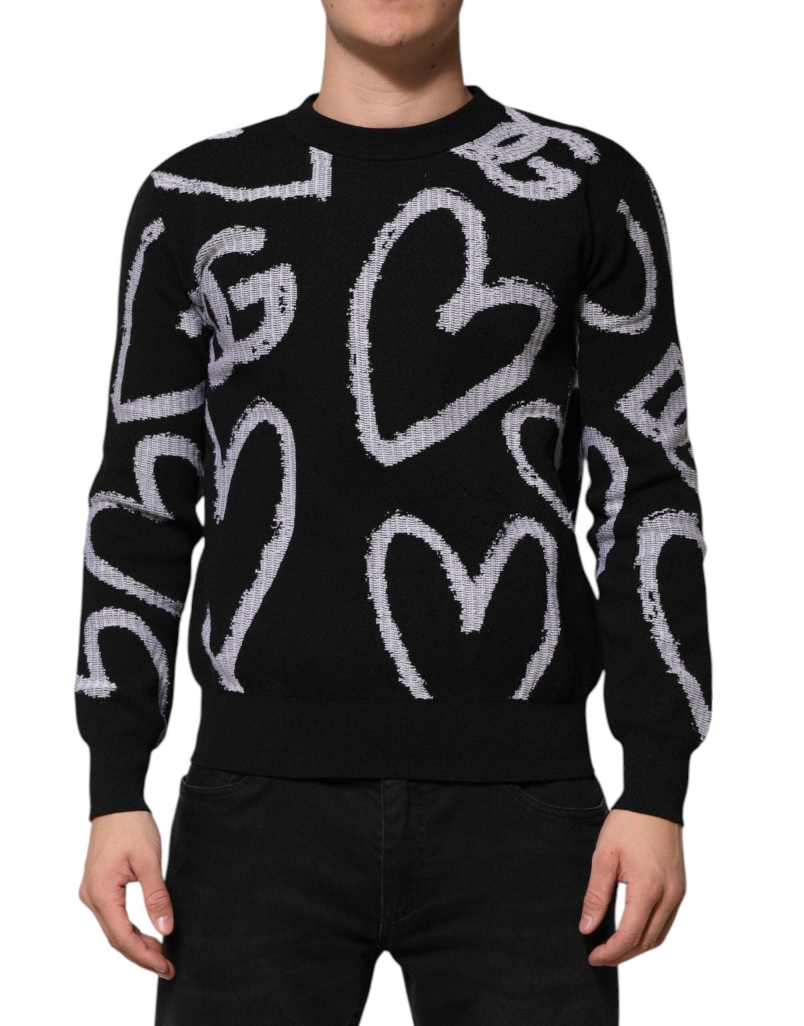 Dolce & Gabbana Black Nylon Wool Heart Print Pullover Sweater – XS par Dolce & Gabbana | Disponible sur Sandy Store ByNet