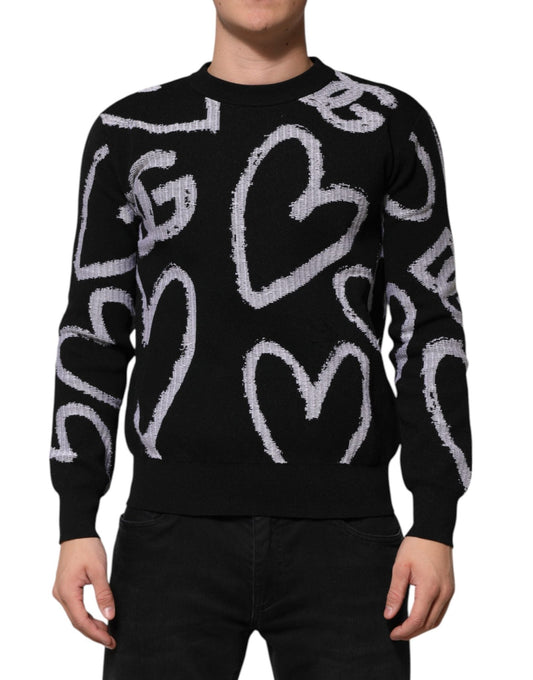 Dolce & Gabbana Black Nylon Wool Heart Print Pullover Sweater – XS par Dolce & Gabbana | Disponible sur Sandy Store ByNet
