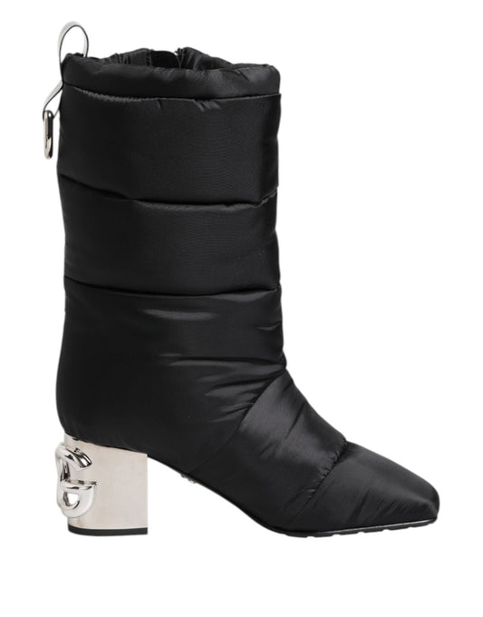 Dolce & Gabbana Black Padded Mid Calf Logo Heel Boots Shoes – EU38.5/US8 par Dolce & Gabbana | Disponible sur Sandy Store ByNet
