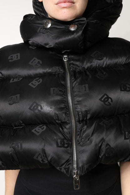 Dolce & Gabbana Black Padded Puffer Hooded Full Zip Cropped Jacket - Sandy Store ByNet