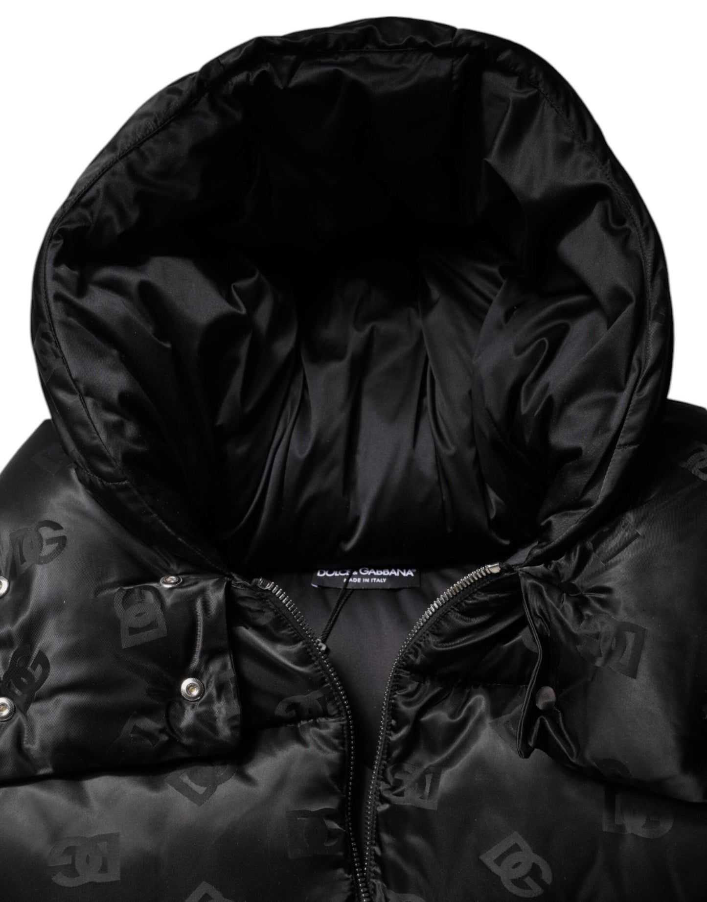 Dolce & Gabbana Black Padded Puffer Hooded Full Zip Cropped Jacket - Sandy Store ByNet