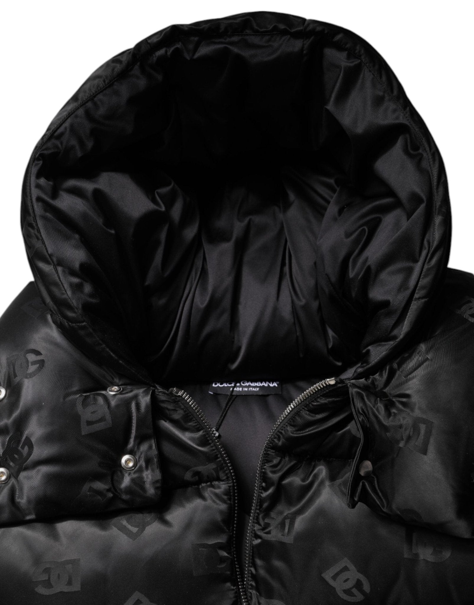 Dolce & Gabbana Black Padded Puffer Hooded Full Zip Cropped Jacket - Sandy Store ByNet