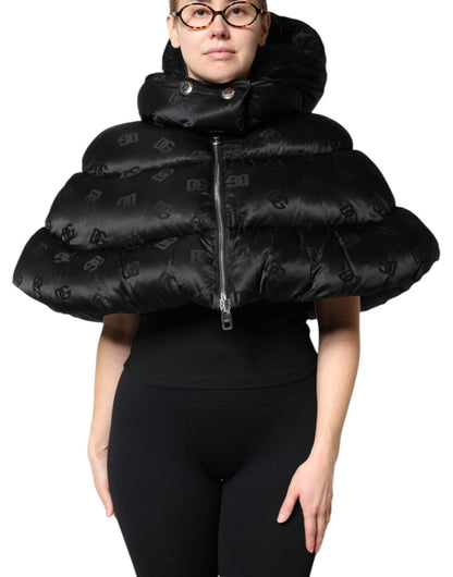 Dolce & Gabbana Black Padded Puffer Hooded Full Zip Cropped Jacket - Sandy Store ByNet