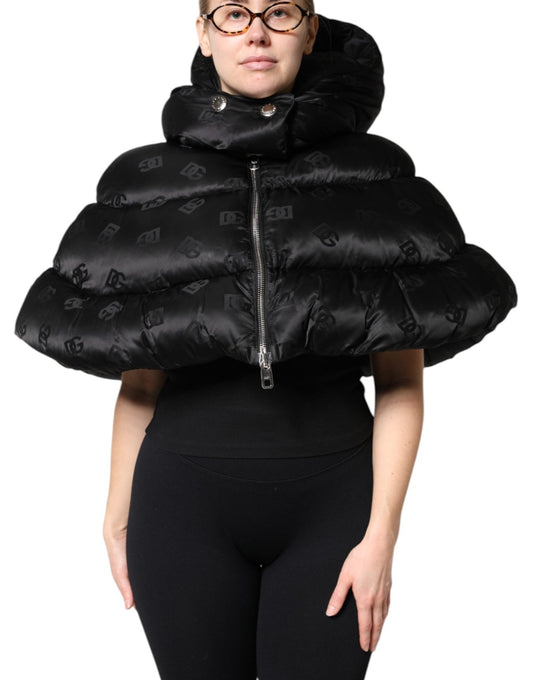 Dolce & Gabbana Black Padded Puffer Hooded Full Zip Cropped Jacket - Sandy Store ByNet