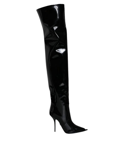 Dolce & Gabbana Black Patent Leather Knee High Boots Shoes – EU37/US7 par Dolce & Gabbana | Disponible sur Sandy Store ByNet