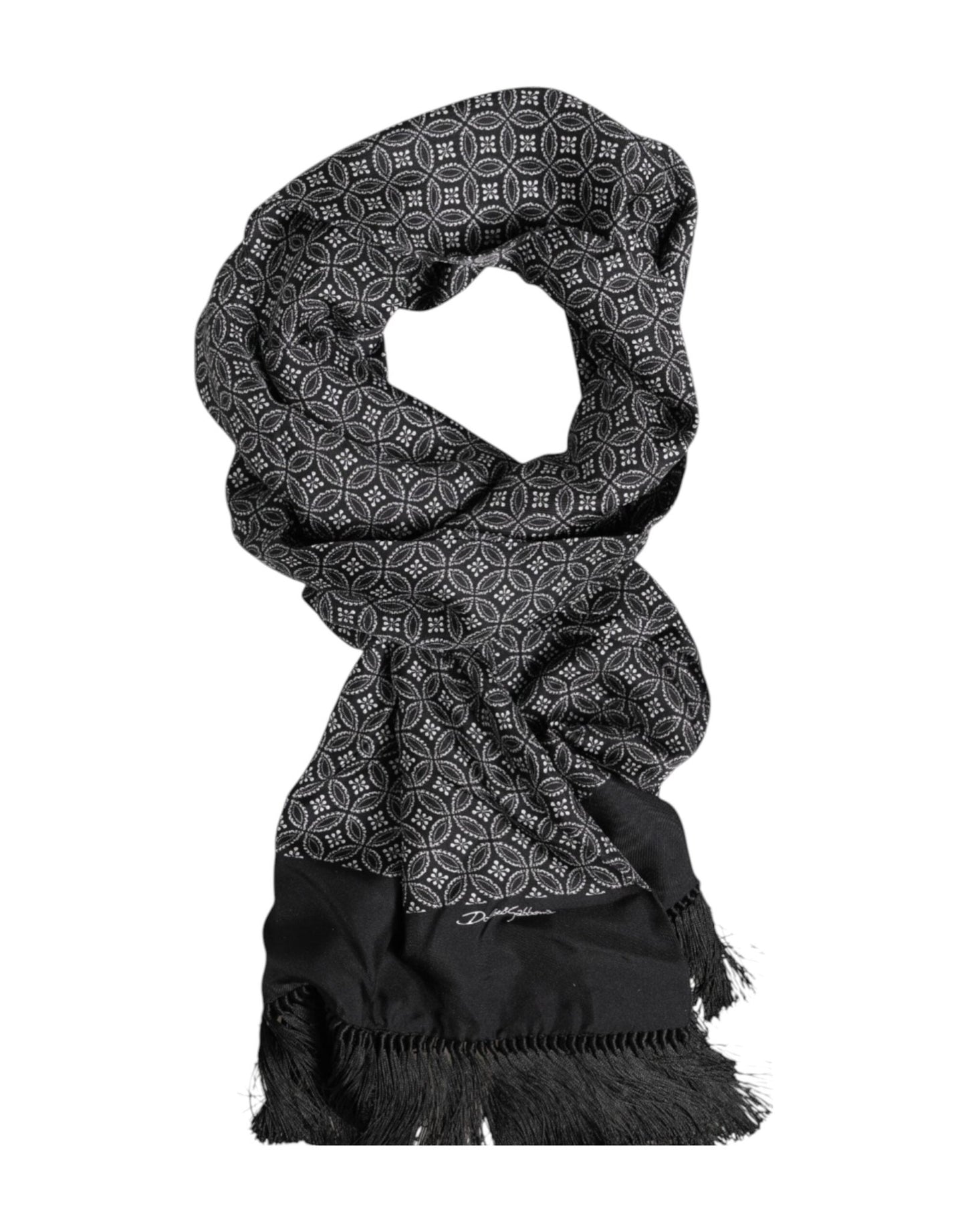 Dolce & Gabbana Black Patterned Fringes Men Foulard Scarf – par Dolce & Gabbana | Disponible sur Sandy Store ByNet