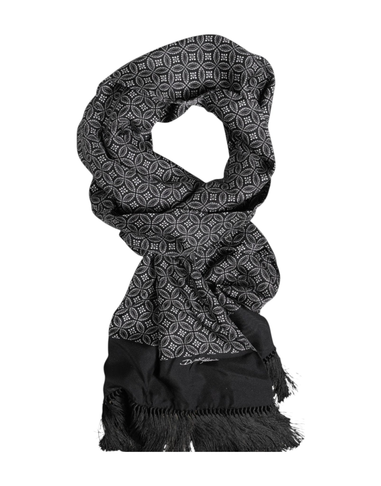 Dolce & Gabbana Black Patterned Fringes Men Foulard Scarf – par Dolce & Gabbana | Disponible sur Sandy Store ByNet