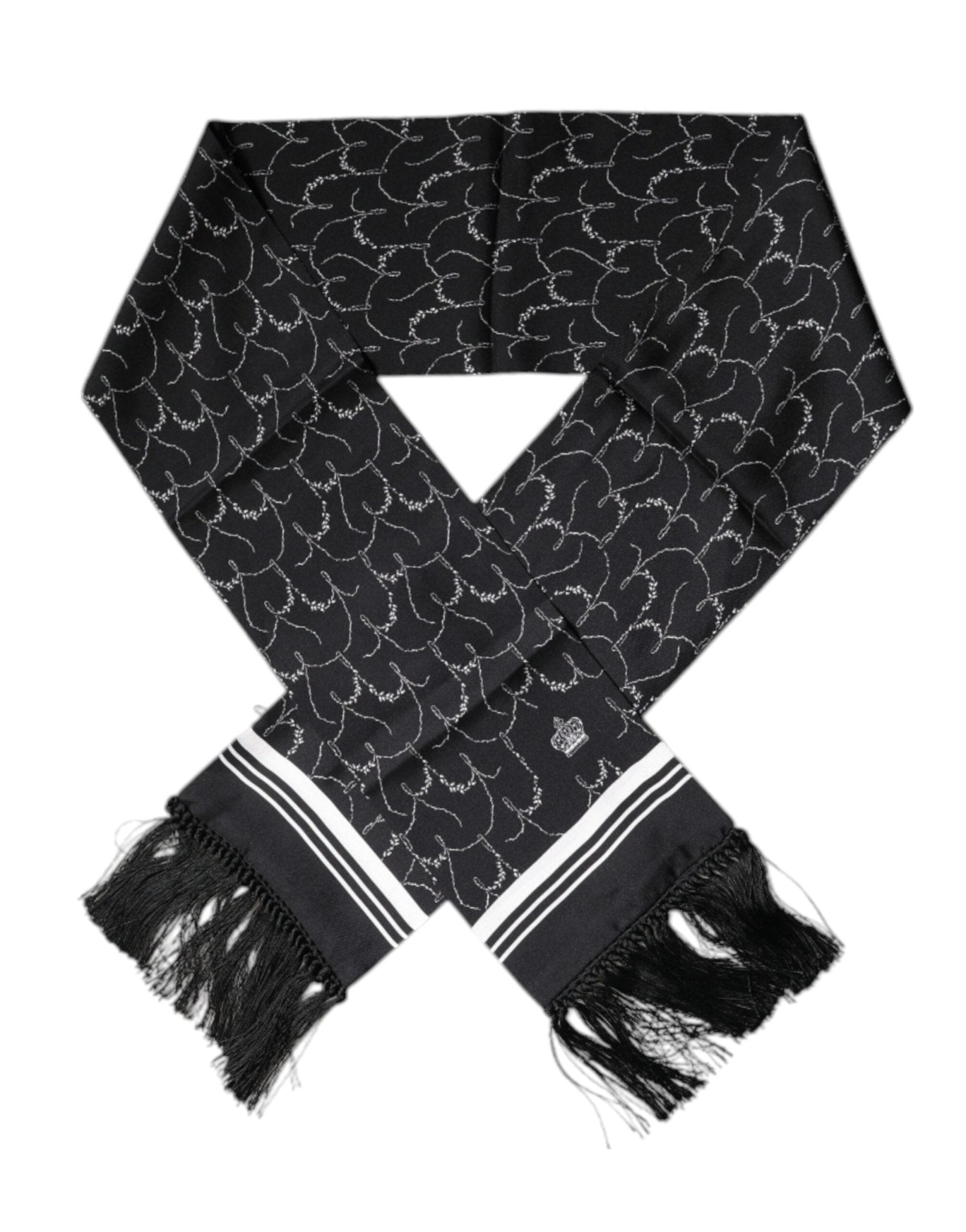 Dolce & Gabbana Black Patterned Skinny Fringes Shawl Scarf – par Dolce & Gabbana | Disponible sur Sandy Store ByNet