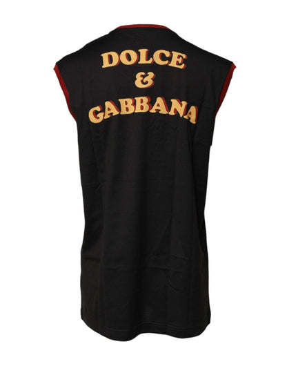 Dolce & Gabbana Black Pin Up Cotton Round Neckline Tank Top - Sandy Store ByNet