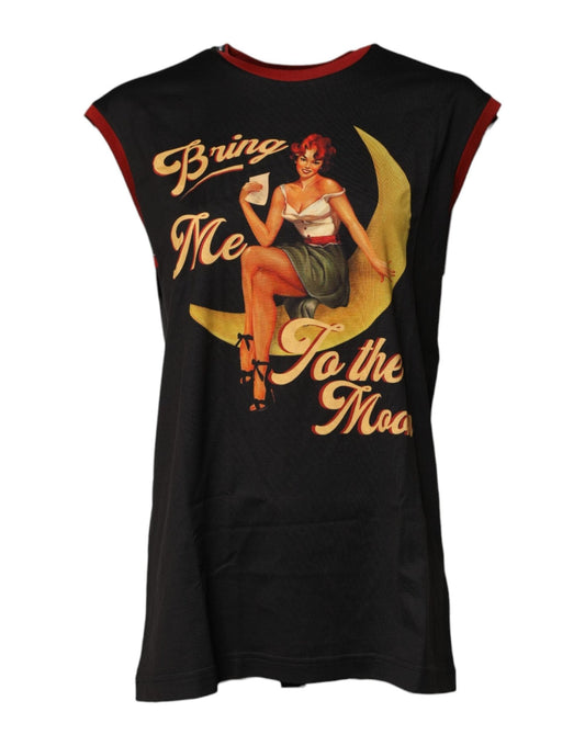 Dolce & Gabbana Black Pin Up Cotton Round Neckline Tank Top - Sandy Store ByNet