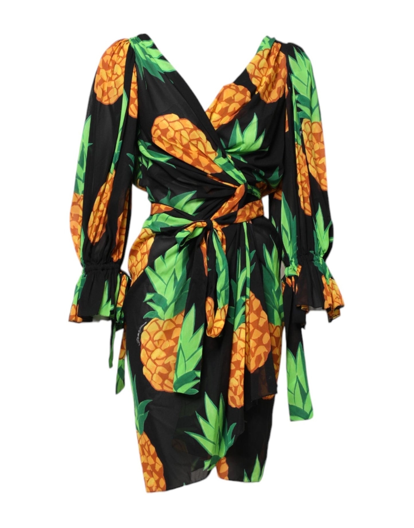 Dolce & Gabbana Black Pineapple Print Silk Wrap Mini Dress – IT38 | XS par Dolce & Gabbana | Disponible sur Sandy Store ByNet