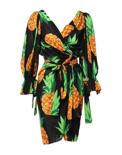 Dolce & Gabbana Black Pineapple Print Silk Wrap Mini Dress – IT38 | XS par Dolce & Gabbana | Disponible sur Sandy Store ByNet
