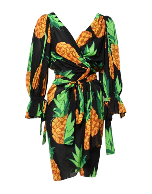 Dolce & Gabbana Black Pineapple Print Silk Wrap Mini Dress – IT38 | XS par Dolce & Gabbana | Disponible sur Sandy Store ByNet
