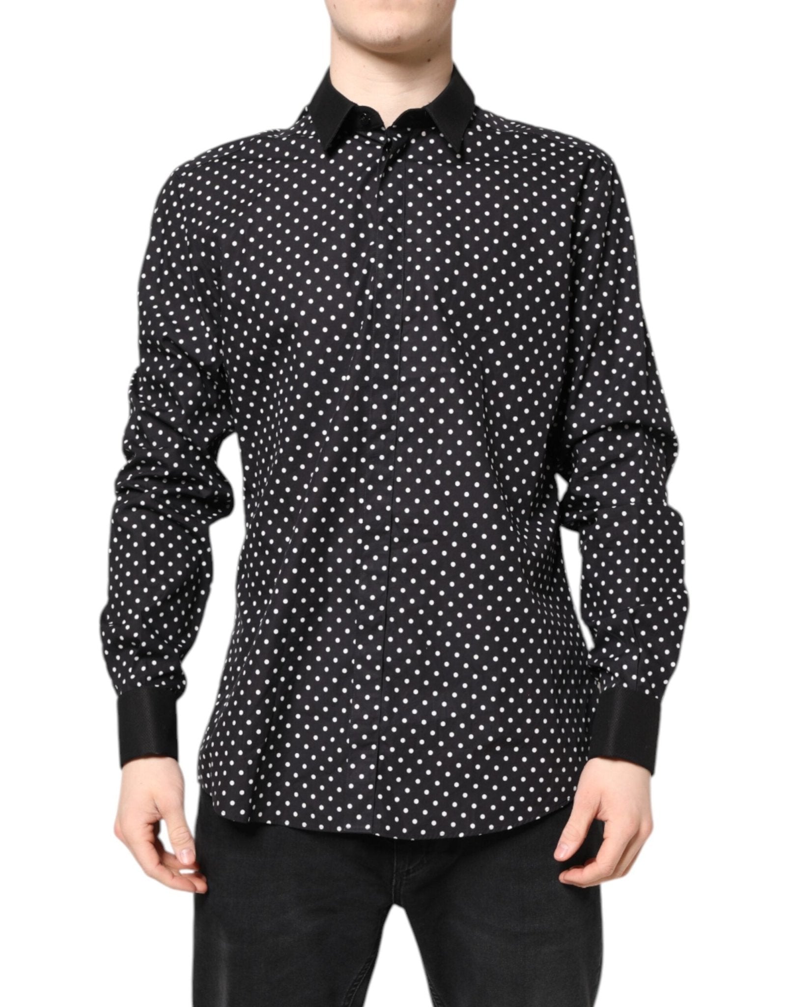 Dolce & Gabbana Black Polka Dot Cotton Formal Dress Shirt – IT42 | XL par Dolce & Gabbana | Disponible sur Sandy Store ByNet