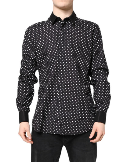 Dolce & Gabbana Black Polka Dot Cotton Formal Dress Shirt – IT42 | XL par Dolce & Gabbana | Disponible sur Sandy Store ByNet