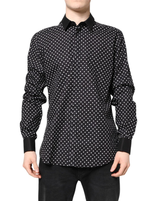 Dolce & Gabbana Black Polka Dot Cotton Formal Dress Shirt – IT42 | XL par Dolce & Gabbana | Disponible sur Sandy Store ByNet
