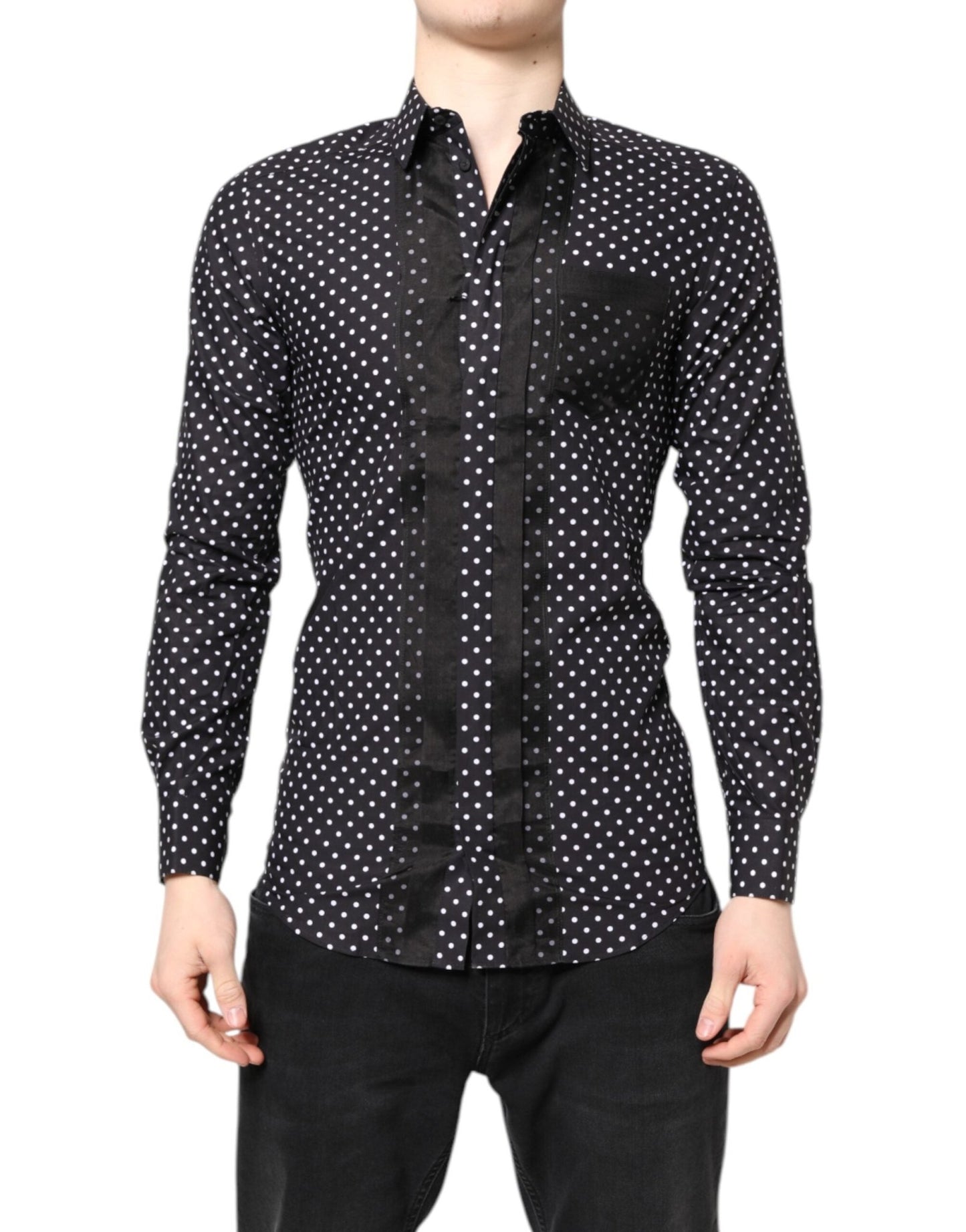 Dolce & Gabbana Black Polka Dot Long Sleeves Gold Formal Shirt – IT38 | XS par Dolce & Gabbana | Disponible sur Sandy Store ByNet