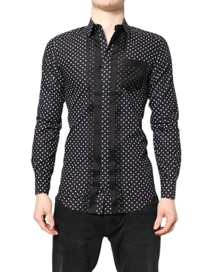 Dolce & Gabbana Black Polka Dot Long Sleeves Gold Formal Shirt – IT38 | XS par Dolce & Gabbana | Disponible sur Sandy Store ByNet