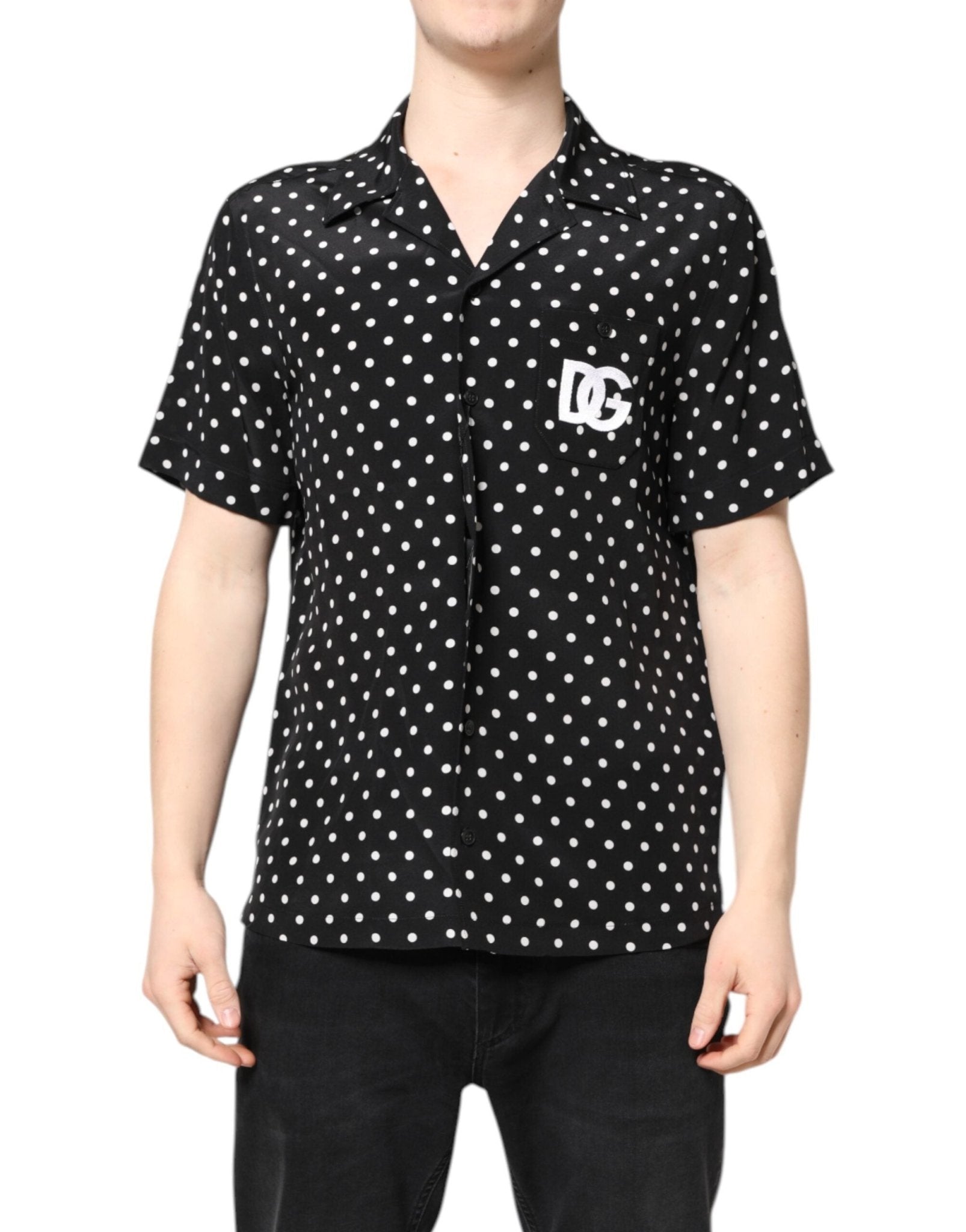 Dolce & Gabbana Black Polka Dot Short Sleeves Casual Shirt – IT38 | XS par Dolce & Gabbana | Disponible sur Sandy Store ByNet