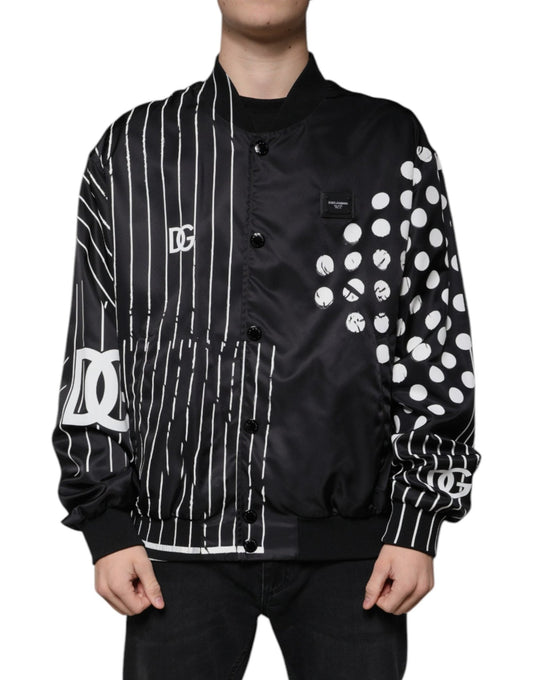 Dolce & Gabbana Black Polka Dot Stripe Nylon Bomber Jacket – IT58 | 3XL par Dolce & Gabbana | Disponible sur Sandy Store ByNet