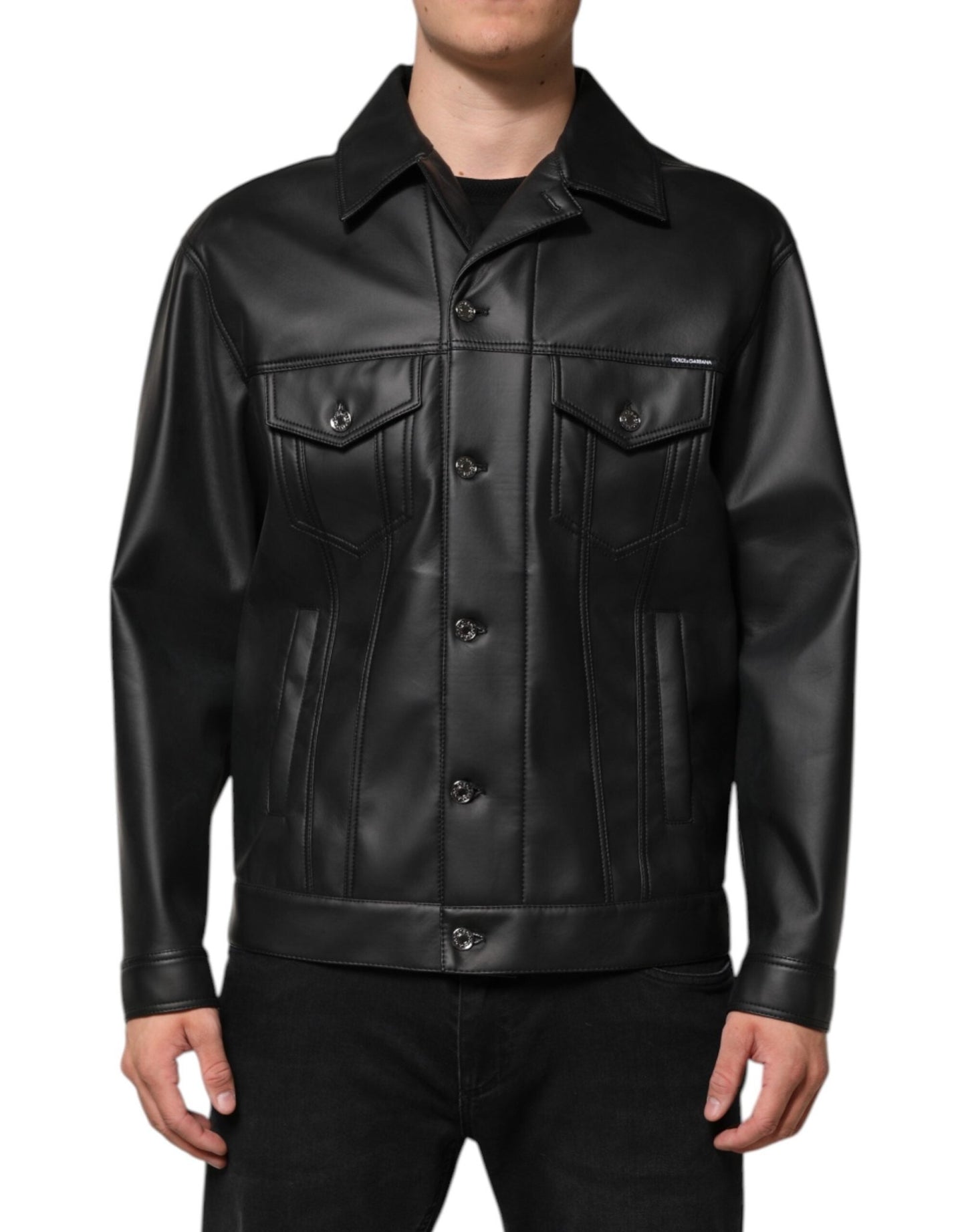 Dolce & Gabbana Black Polyester Button Down Biker Jacket – IT48 | M par Dolce & Gabbana | Disponible sur Sandy Store ByNet