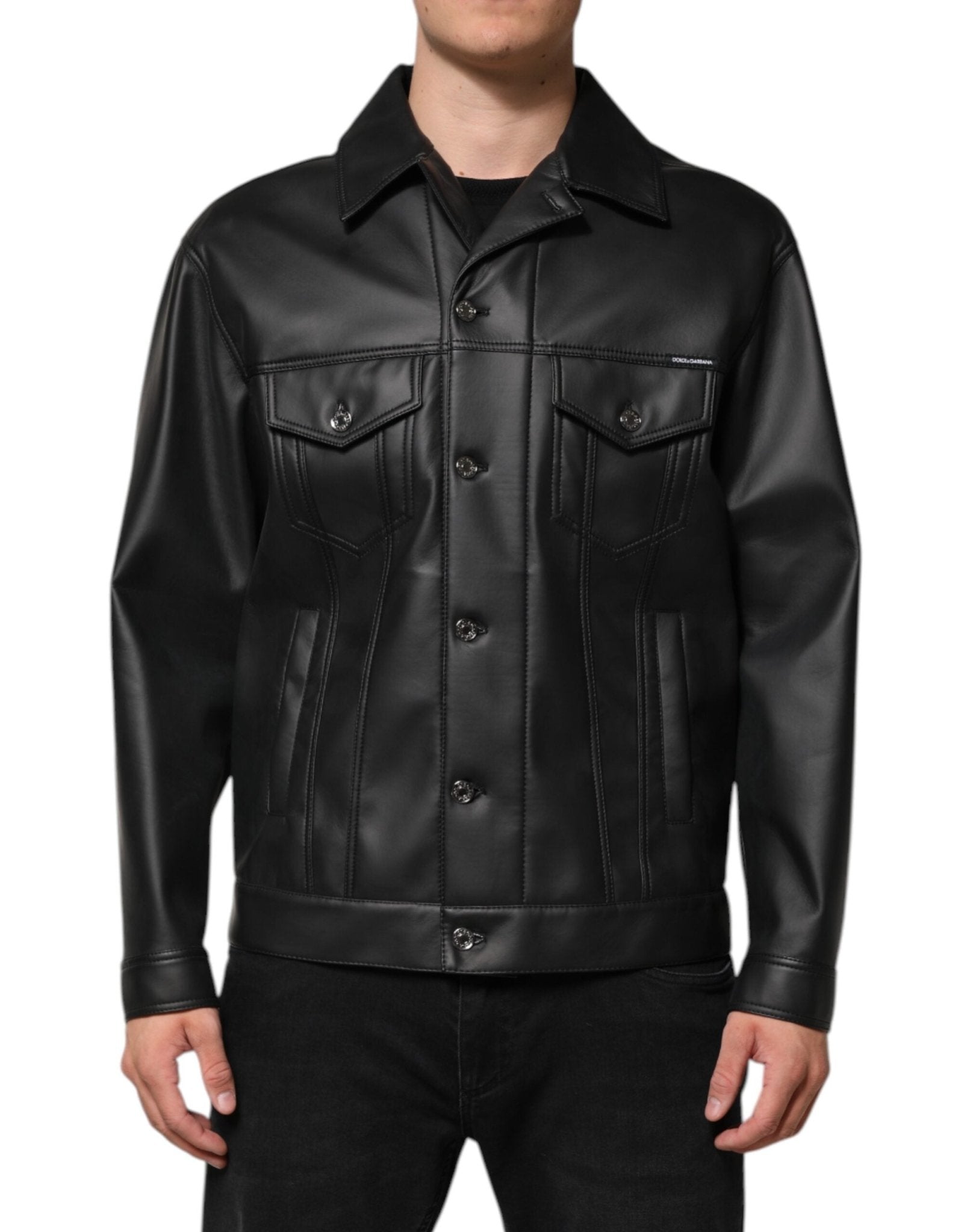 Dolce & Gabbana Black Polyester Button Down Biker Jacket – IT48 | M par Dolce & Gabbana | Disponible sur Sandy Store ByNet