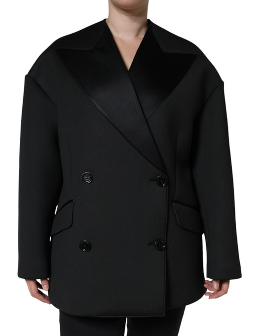 Dolce & Gabbana Black Polyester Double Breasted Coat Jacket - Sandy Store ByNet
