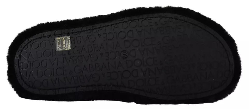 Dolce & Gabbana Black Polyester Faux Fur Mens Flats Sandals Shoes - Sandy Store ByNet