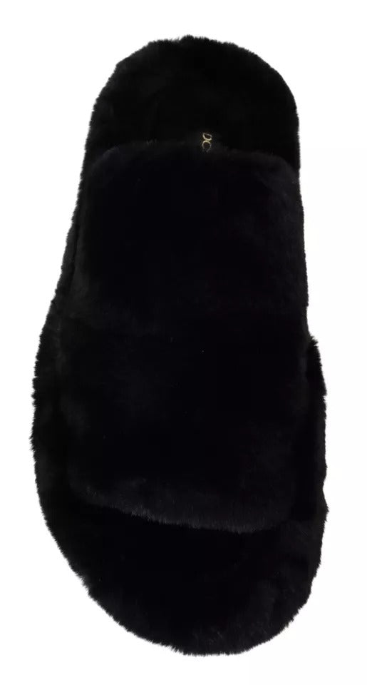 Dolce & Gabbana Black Polyester Faux Fur Mens Flats Sandals Shoes - Sandy Store ByNet