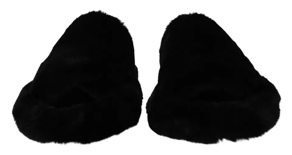 Dolce & Gabbana Black Polyester Faux Fur Mens Flats Sandals Shoes - Sandy Store ByNet