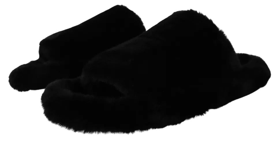 Dolce & Gabbana Black Polyester Faux Fur Mens Flats Sandals Shoes - Sandy Store ByNet