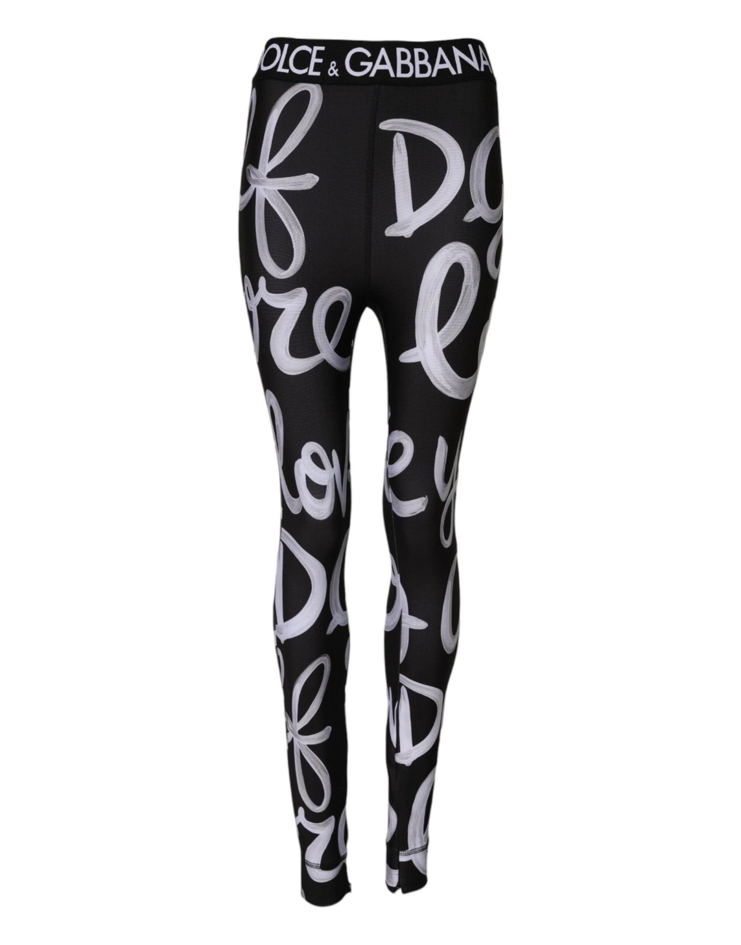 Dolce & Gabbana Black Polyester Logo Print Mid Waisted Pants – IT38 | XS par Dolce & Gabbana | Disponible sur Sandy Store ByNet