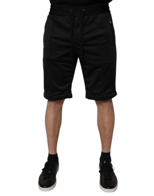 Dolce & Gabbana Black Polyester Mid Waist Men Bermuda Shorts - Sandy Store ByNet