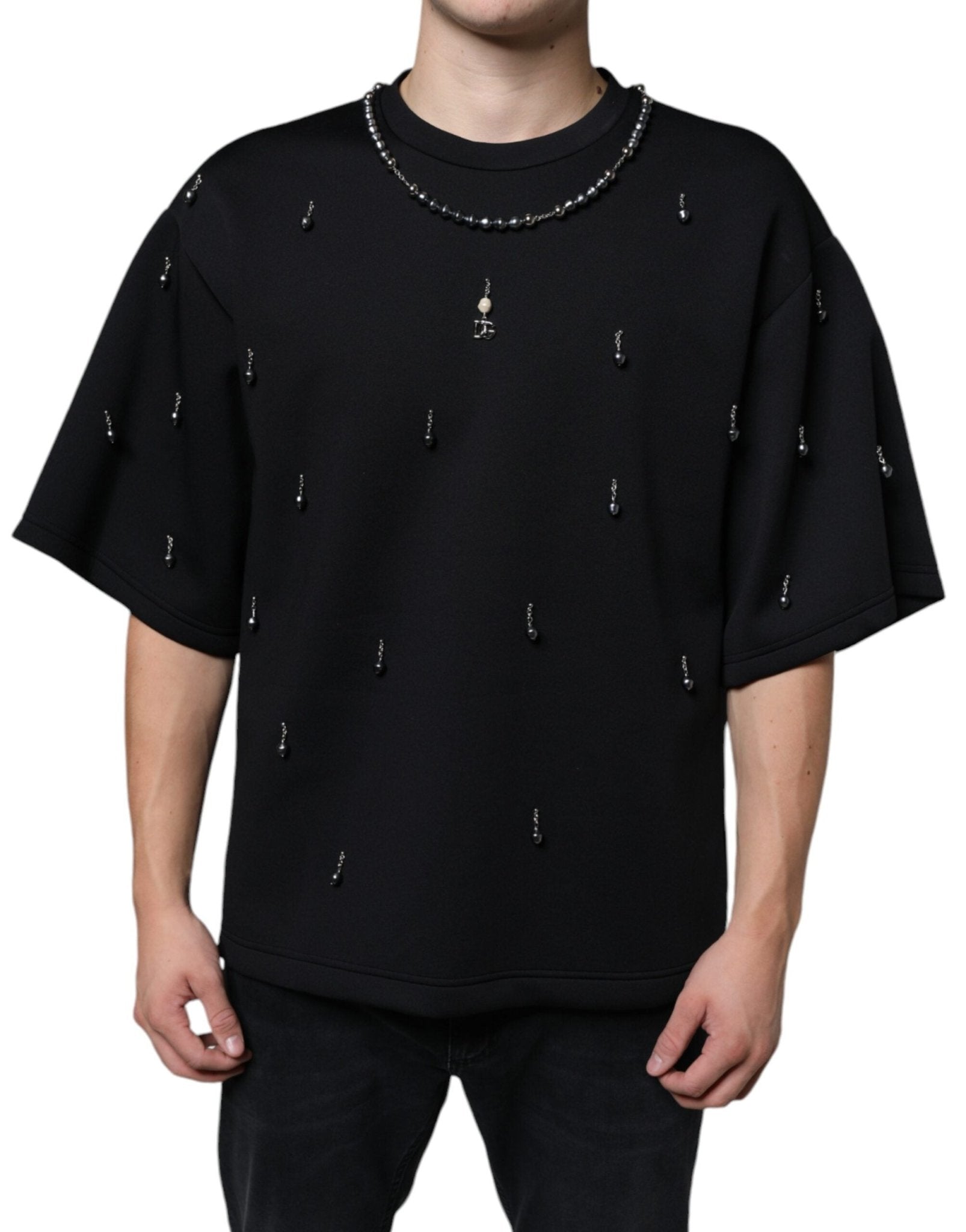 Dolce & Gabbana Black Polyester Necklace Embellished T-shirt – IT48 | M par Dolce & Gabbana | Disponible sur Sandy Store ByNet