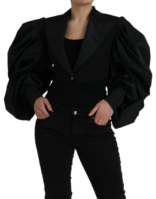 Dolce & Gabbana Black Polyester Puffed Sleeves Cropped Jacket - Sandy Store ByNet