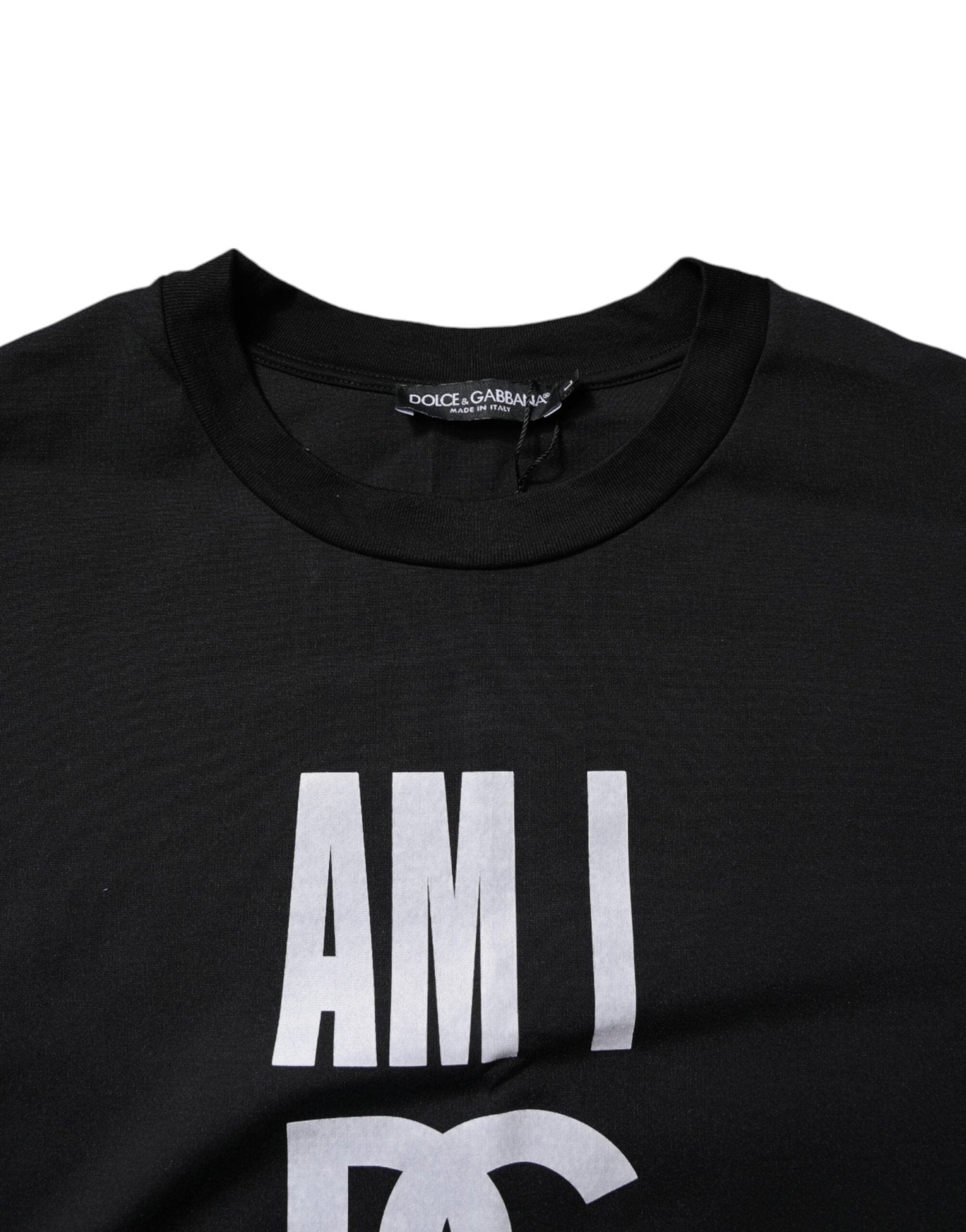 Dolce & Gabbana Black Printed Cotton Crew Neck Tee T-shirt - Sandy Store ByNet