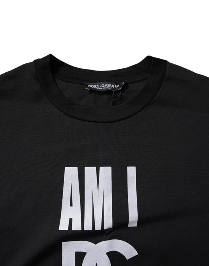 Dolce & Gabbana Black Printed Cotton Crew Neck Tee T-shirt - Sandy Store ByNet