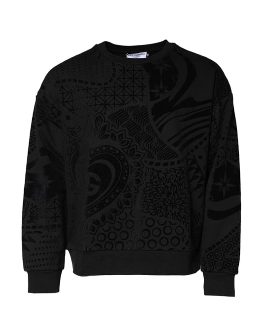 Dolce & Gabbana Black Printed Crew Neck Sweatshirt Sweater – IT48 | M par Dolce & Gabbana | Disponible sur Sandy Store ByNet