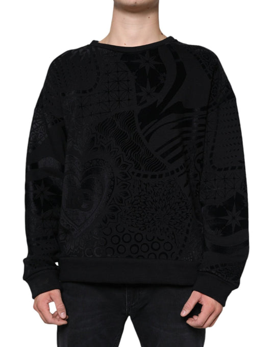 Dolce & Gabbana Black Printed Crew Neck Sweatshirt Sweater - Sandy Store ByNet