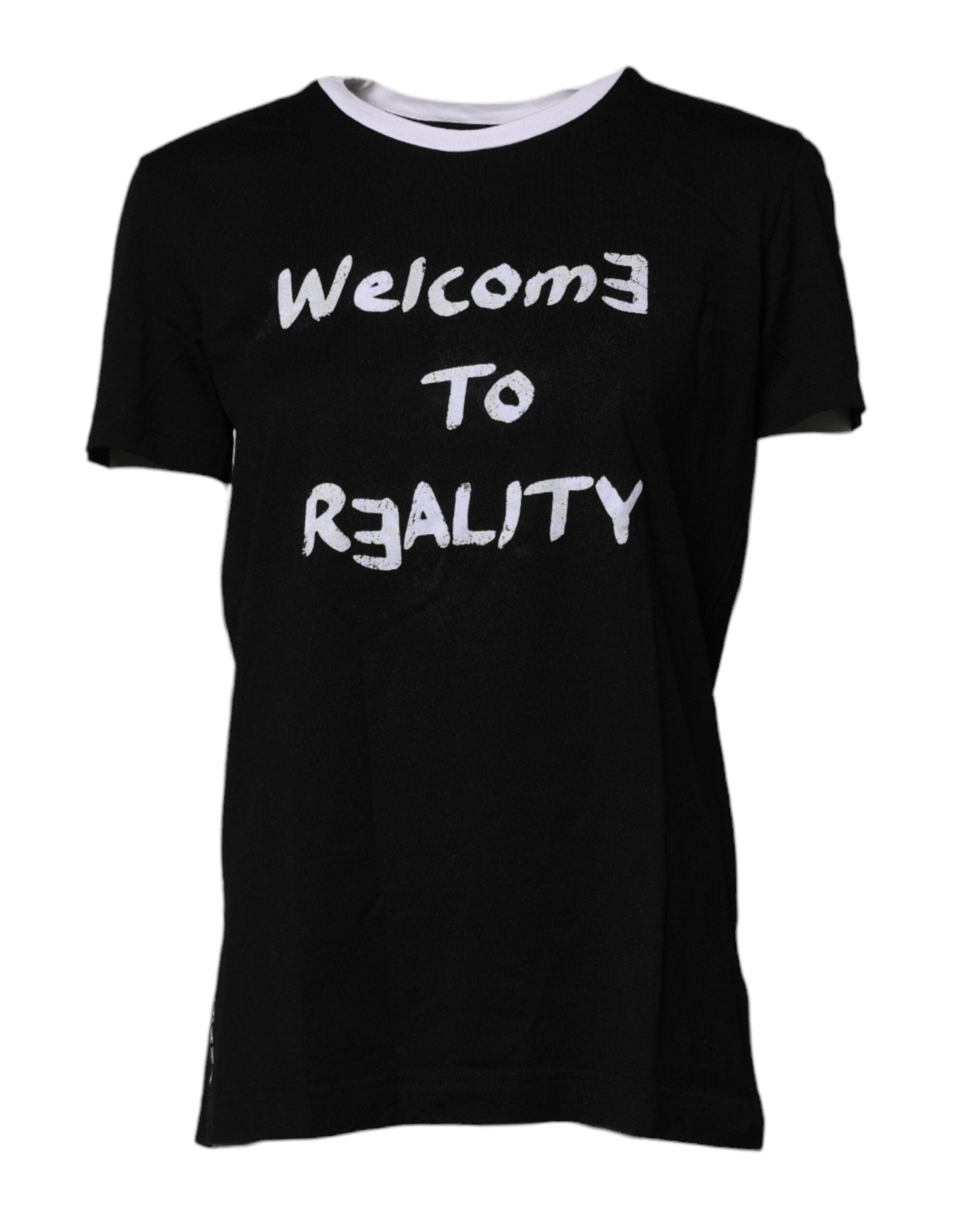 Dolce & Gabbana Black Printed Round Neck Top Cotton T-shirt - Sandy Store ByNet