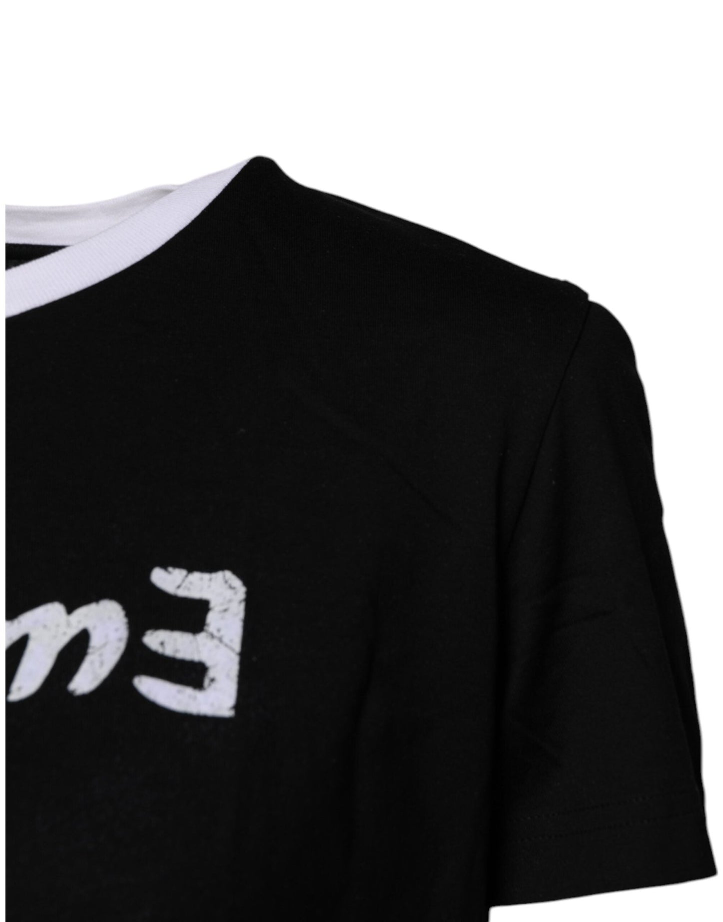 Dolce & Gabbana Black Printed Round Neck Top Cotton T-shirt - Sandy Store ByNet