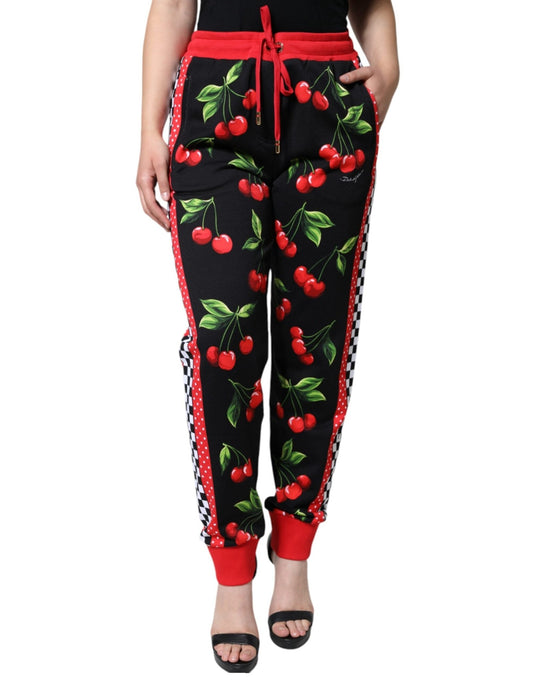 Dolce & Gabbana Black Red Cherry Mid Waist Jogger Pants – IT46|XL par Dolce & Gabbana | Disponible sur Sandy Store ByNet