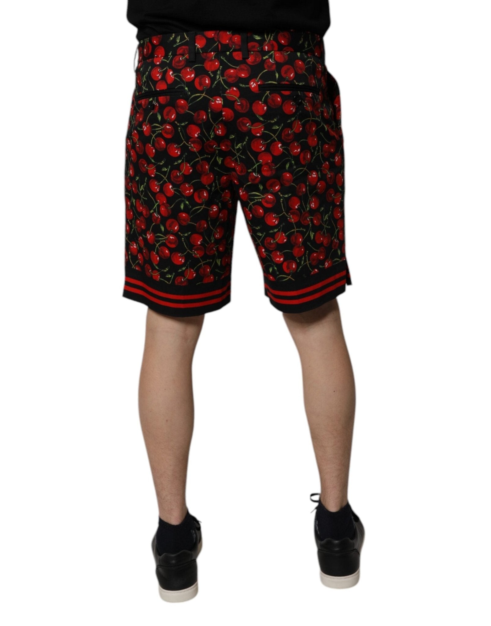 Dolce & Gabbana Black Red Cherry Print Bermuda Cotton Shorts - Sandy Store ByNet