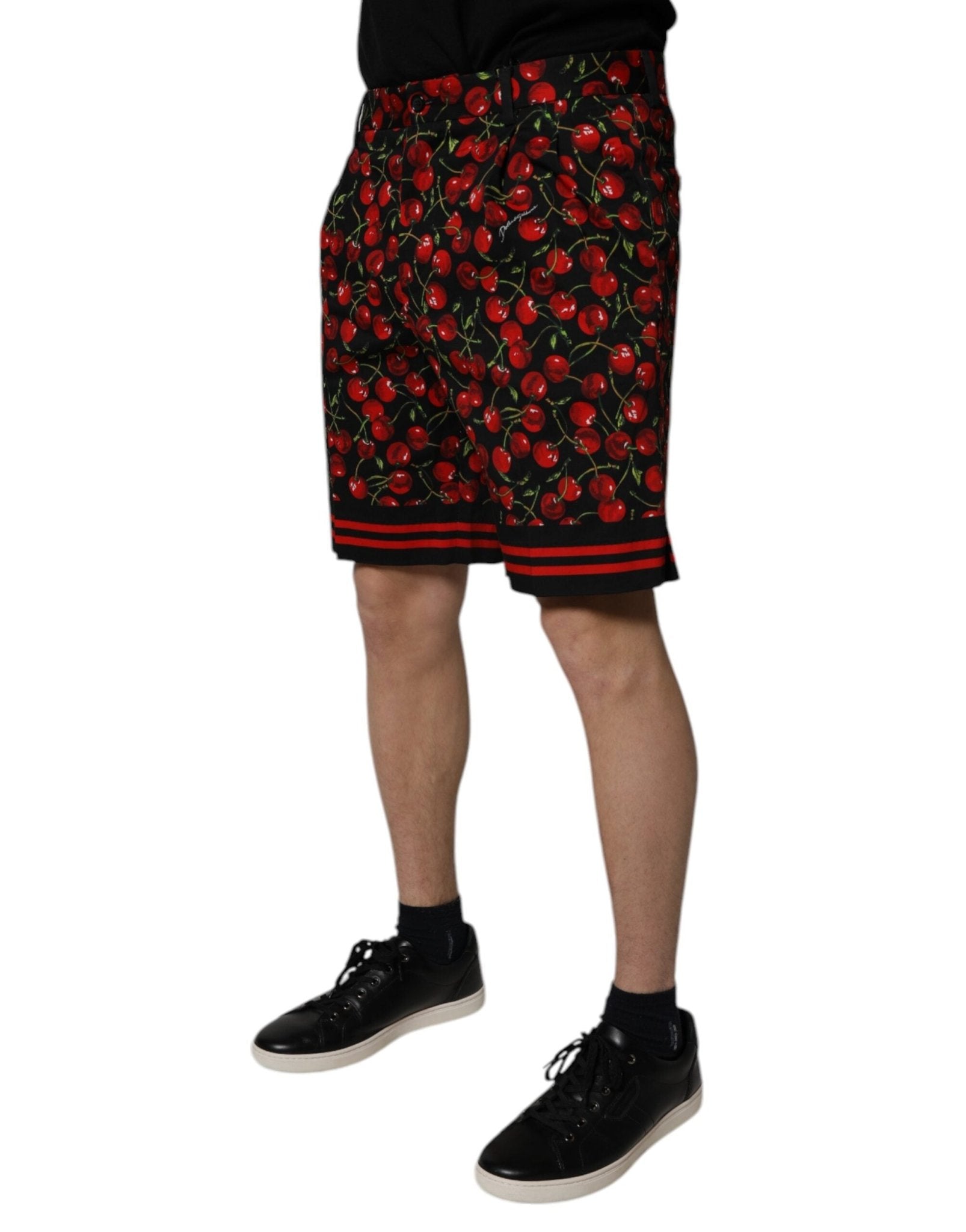 Dolce & Gabbana Black Red Cherry Print Bermuda Cotton Shorts - Sandy Store ByNet